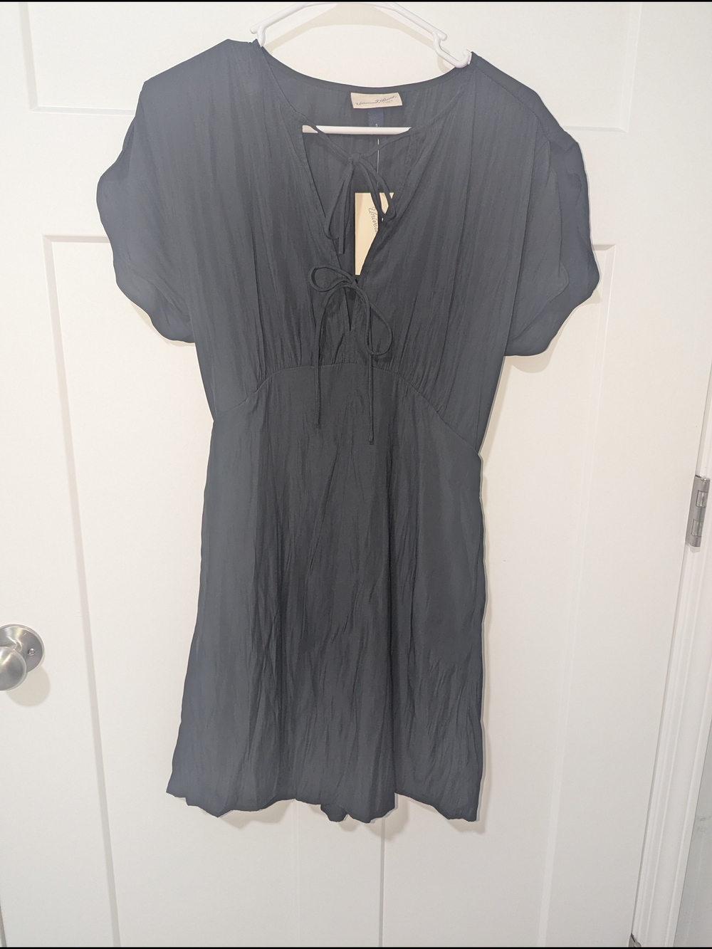 Universal Thread Black Tie-front Mini Flutter Short Sleeve A-line Dress